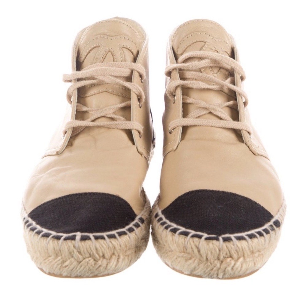 CHANEL Beige and Black Espadrille Sneakers Size 37